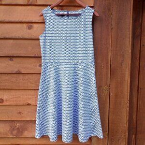 Talbots Women's Blue and White Sleeveless Midi Sun Dress - size M
